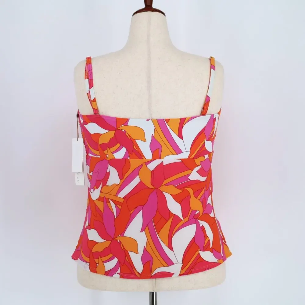 Beyond Control Women Pink Floral Convertible Twist Swim Tankini Top Size US 14